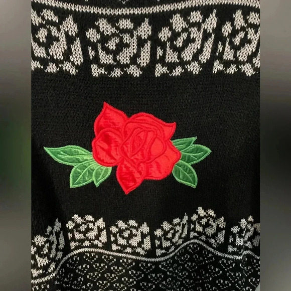 Vintage 80s Adele rose black and silver sweater size 22W Bin 12‎ - Picture 2 of 12